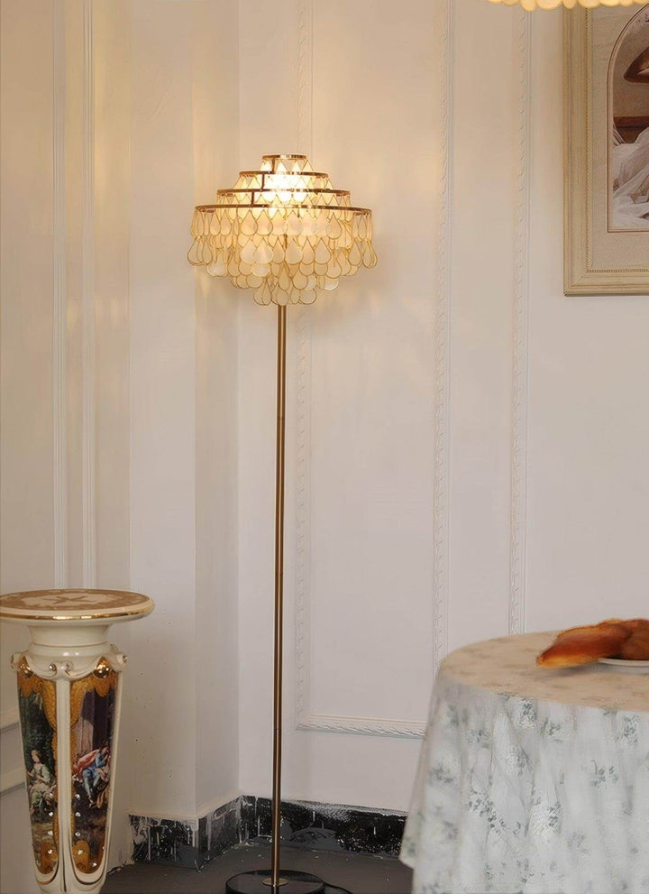 Teardrops shell floor lamp in a coastal-themed room, adding elegance as a decorative floor light for the bedroom.