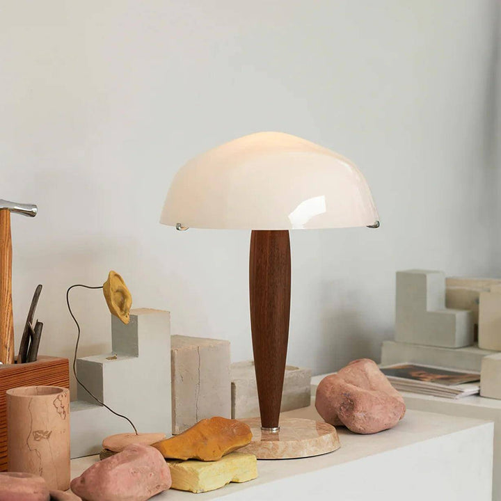 Herman Table Lamp featuring a marble base and modern design, ideal for side tables in a farmhouse setting.