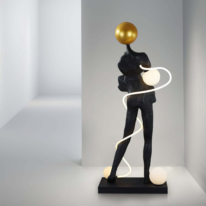 Sculptural art deco floor lamp in a modern setting, perfect floor lights for living room decor. Elegantly designed with unique curves.