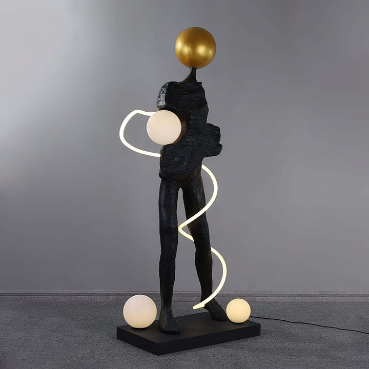 Sculptural art deco floor lamp featuring a unique design with glowing orbs, perfect floor lights for living room.