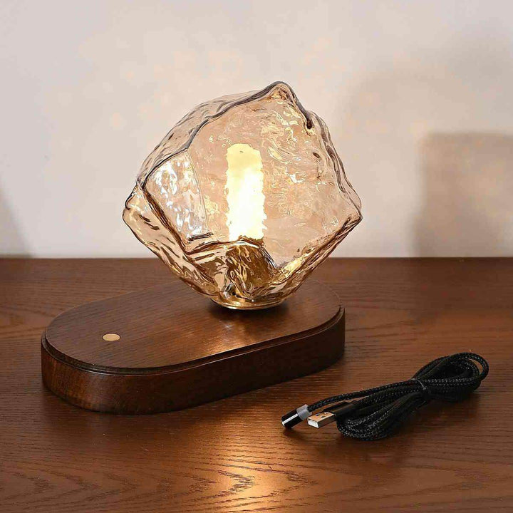 Ice Stone rechargeable table lamp with unique design, perfect for bedside or coffee tables in bedrooms and dining areas.