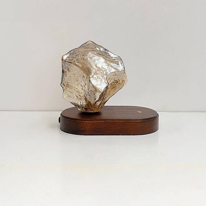 Ice Stone rechargeable dining table lamp on wooden base, perfect as a small touch lamp for bedside or coffee tables.