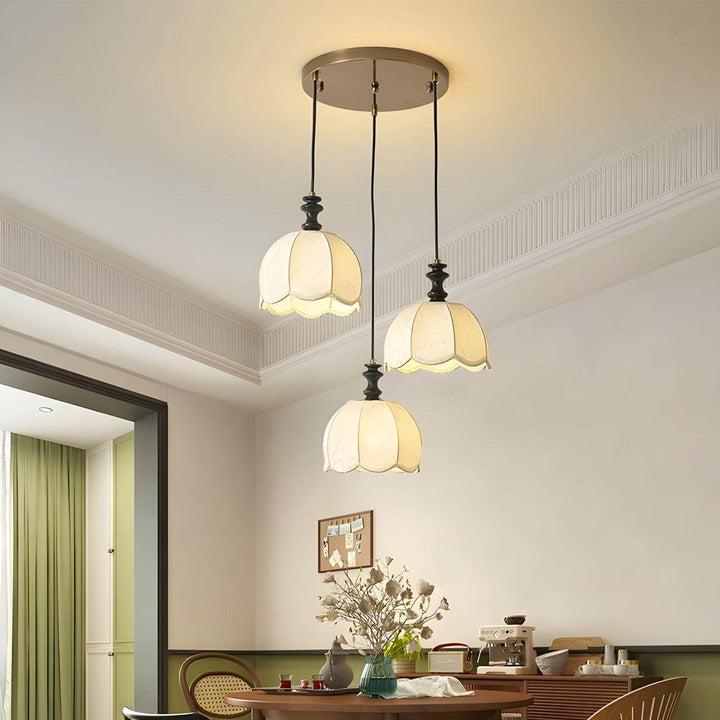 Ivory Bloom Pendant Light – Vintage Petal Design with Gold Accents | Vinlighting | Vinlighting