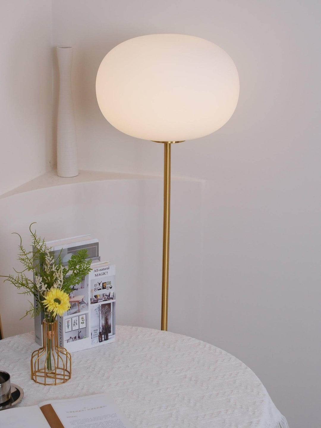 Modern JWDA floor lamp with a white globe light, perfect as a reading lamp for living room décor.