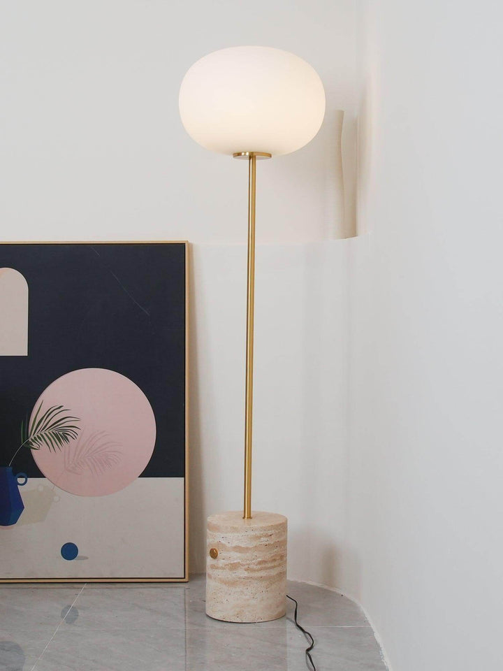 Modern JWDA floor lamp with glass shade and stone base, perfect for living room lighting and reading.