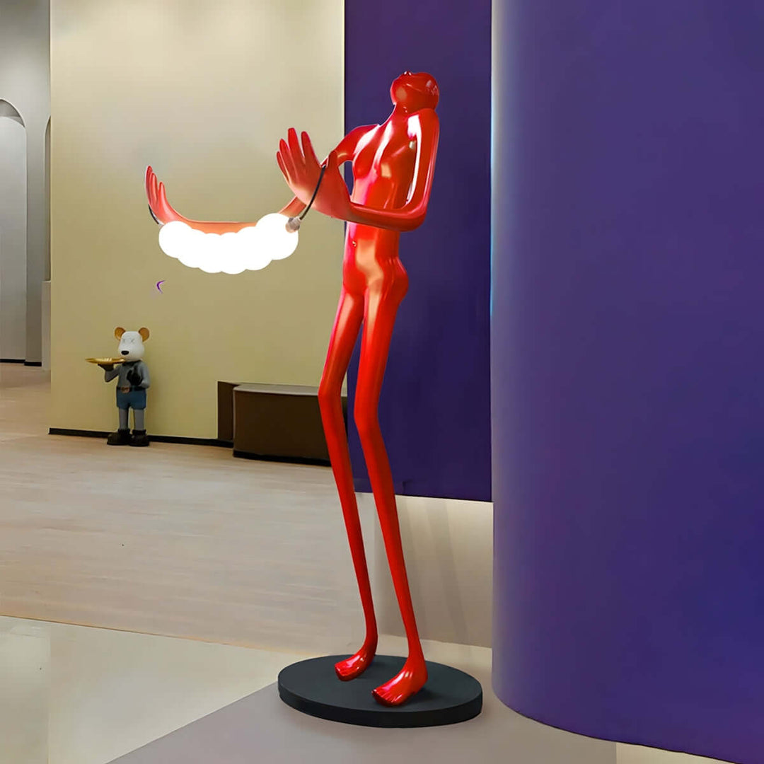 Klydor Art Floor Lamp in red sculpture style, perfect for modern living rooms and art deco decor.