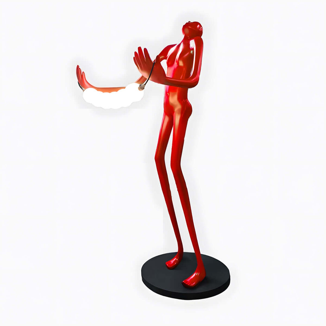 Sculptural red art deco floor lamp design, perfect for enhancing living room decor with unique floor lights.