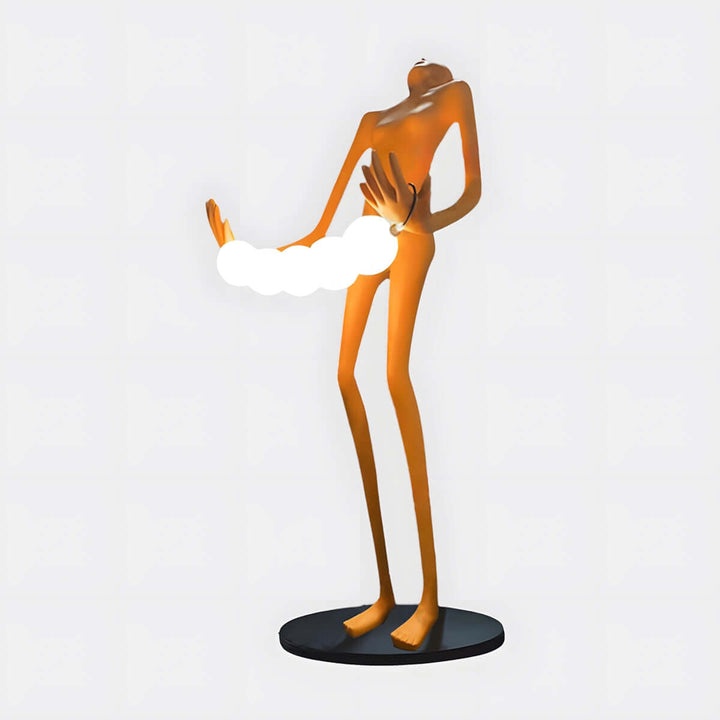 Klydor sculptural art deco floor lamp with elongated figure and cloud-like LED lights, perfect for modern living room decor.