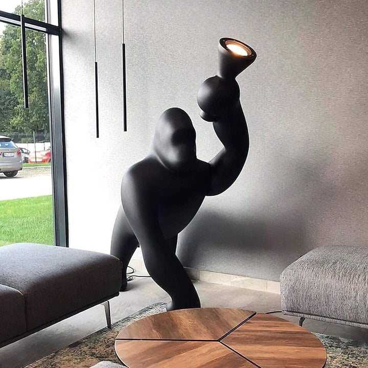 Kong sculpture floor lamp in black, an art deco accent piece for stylish living room lighting.
