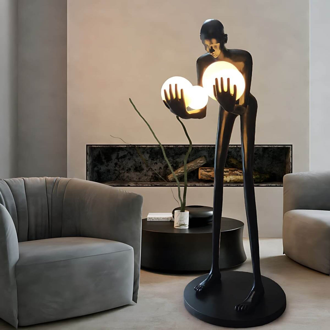 Light Guardian Floor Lamp, an Art Deco resin sculpture, perfect for living room decorations with a unique design.