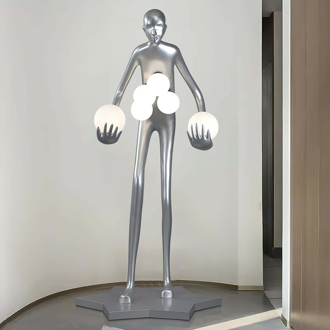 Sculptural floor lamp in a unique figurine shape, perfect for art deco style and modern living room lighting.