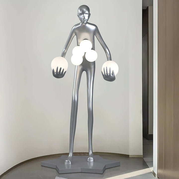 Sculptural floor lamp in a unique figurine shape, perfect for art deco style and modern living room lighting.