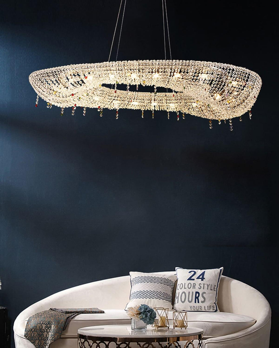 Lumori Oval Chandelier Contemporary Luxury Crystal Dining Pendant