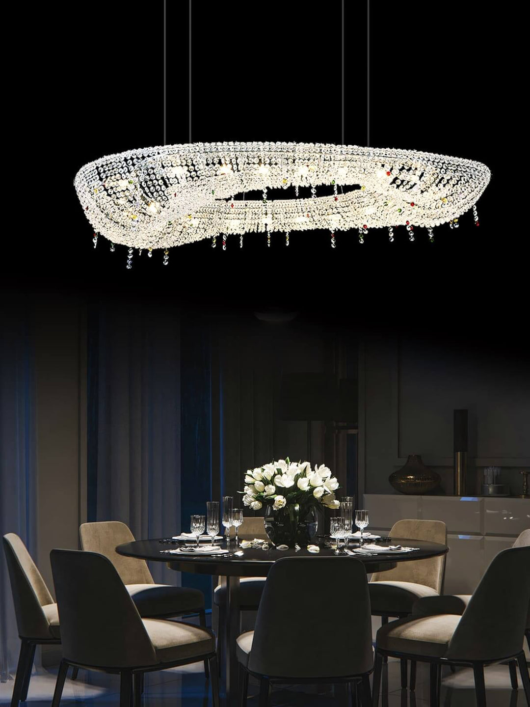 Lumori Oval Chandelier Contemporary Luxury Crystal Dining Pendant
