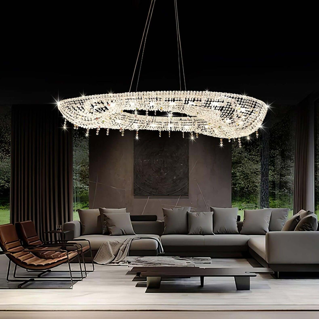 Lumori Oval Chandelier Contemporary Luxury Crystal Dining Pendant