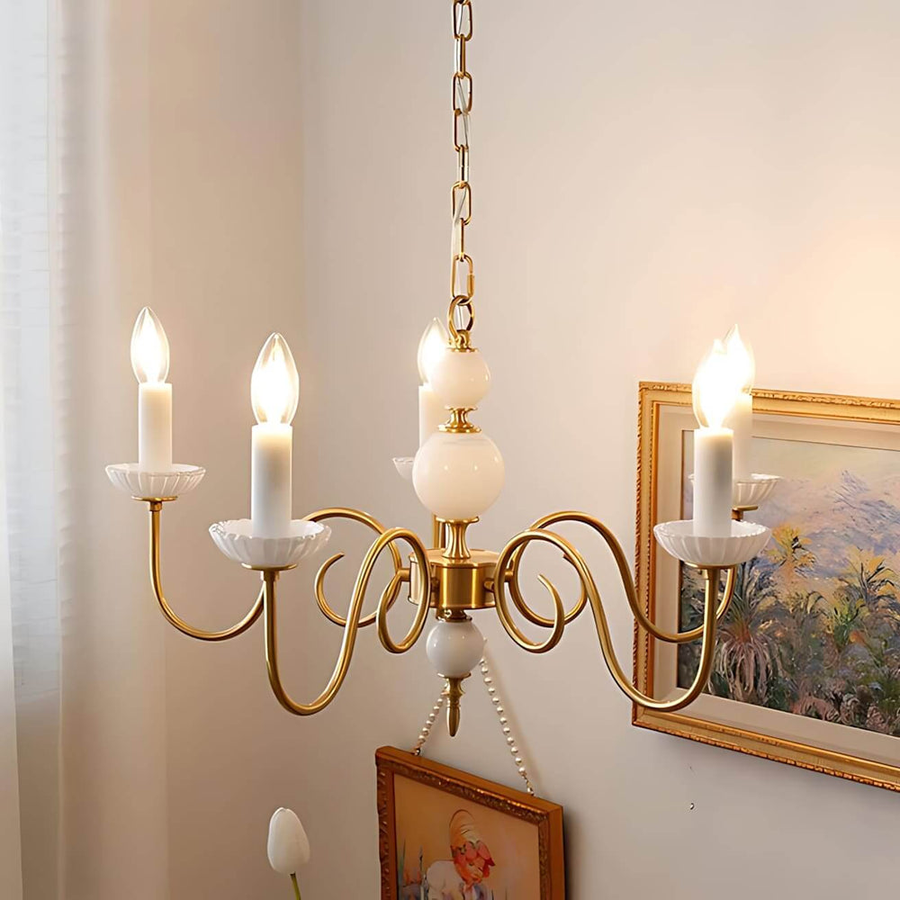 Lunelle Chandelier - Mid Century Ceramic Candle Dining Light