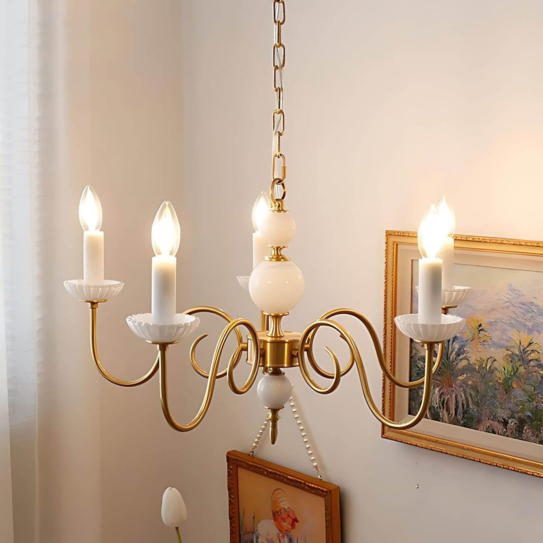 Lunelle Chandelier - Mid Century Ceramic Candle Dining Light