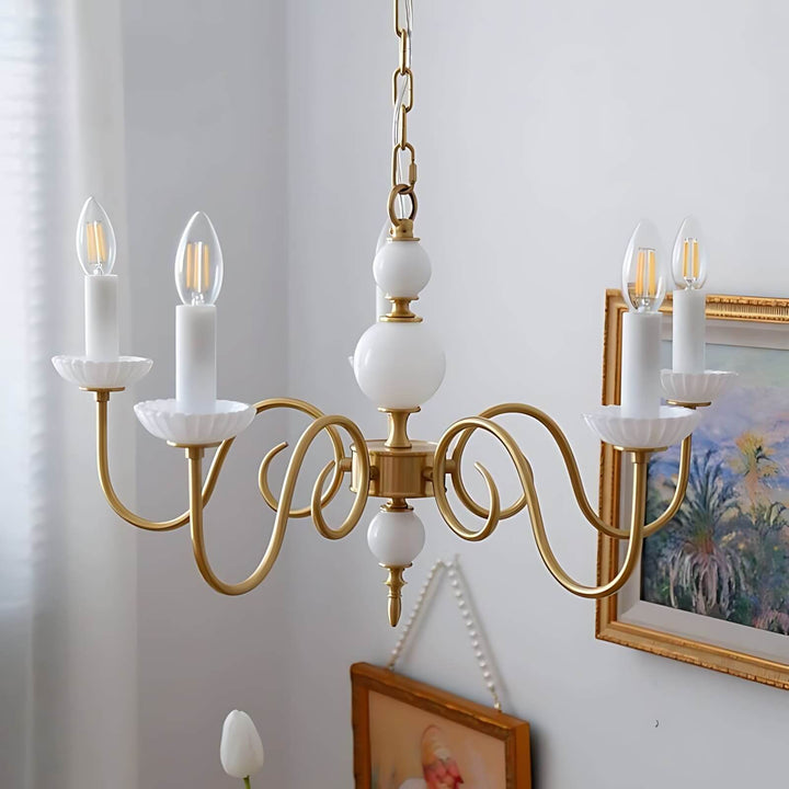 Lunelle Chandelier - Mid Century Ceramic Candle Dining Light