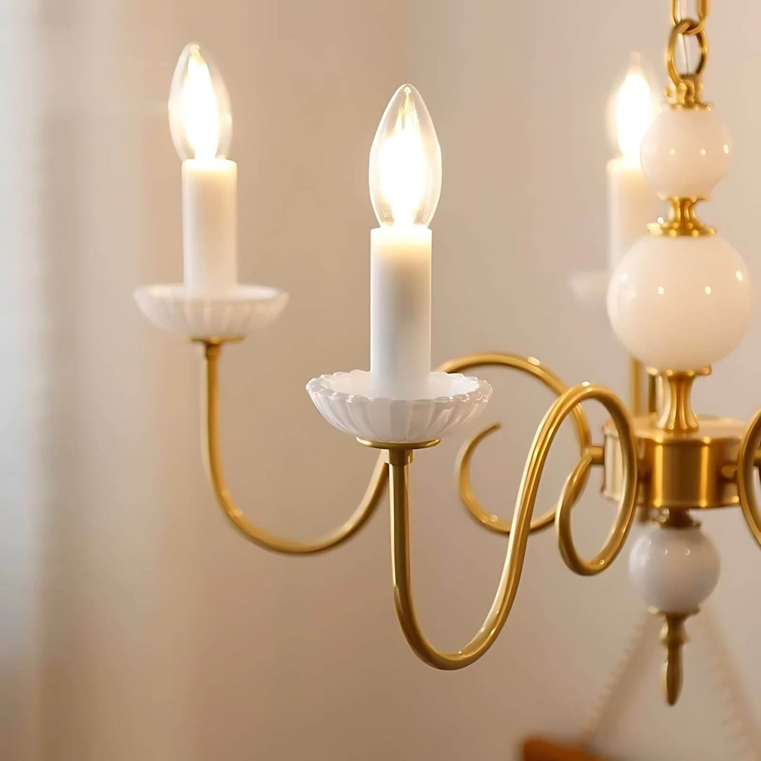 Lunelle Chandelier - Mid Century Ceramic Candle Dining Light