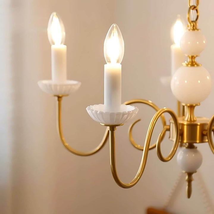 Lunelle Chandelier - Mid Century Ceramic Candle Dining Light