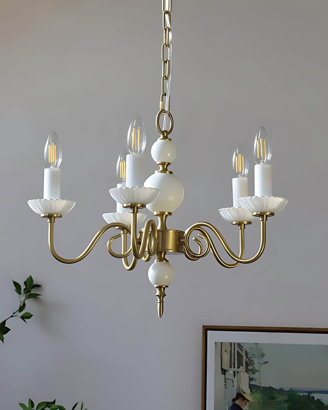 Lunelle Chandelier - Mid Century Ceramic Candle Dining Light