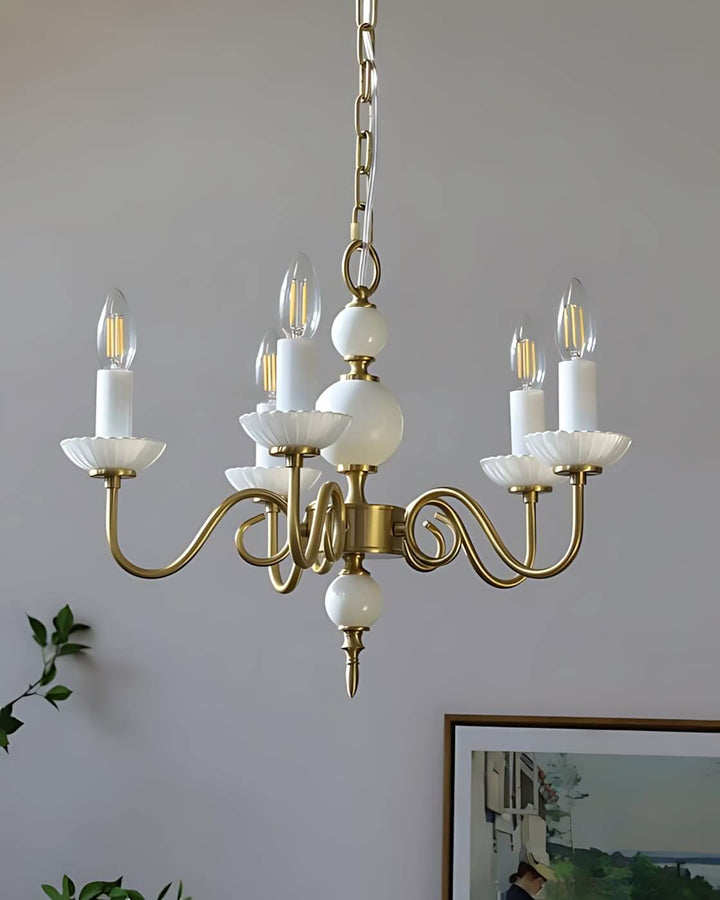 Lunelle Chandelier - Mid Century Ceramic Candle Dining Light