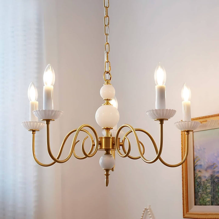 Lunelle Chandelier - Mid Century Ceramic Candle Dining Light