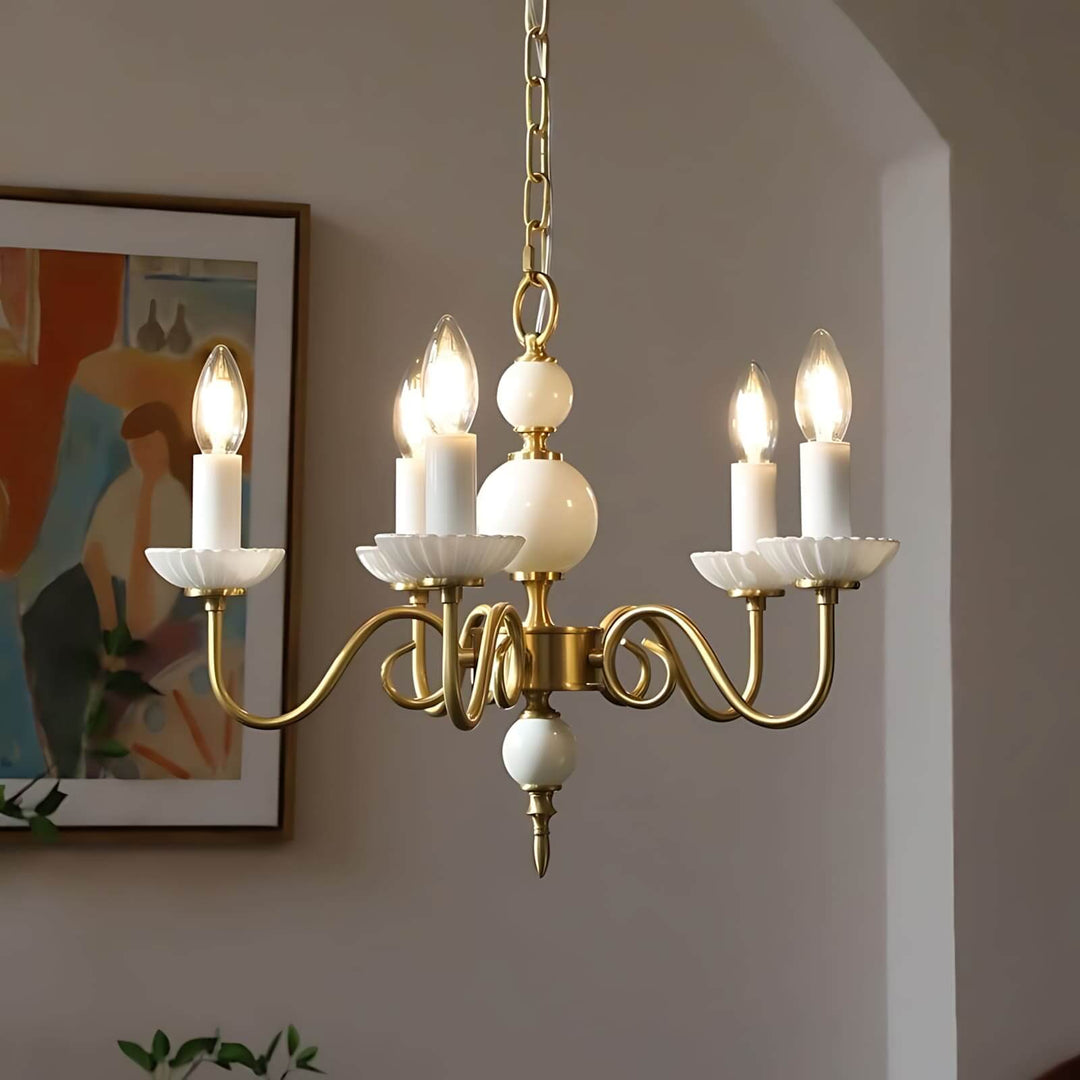 Lunelle Chandelier - Mid Century Ceramic Candle Dining Light