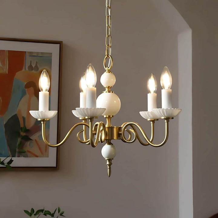 Lunelle Chandelier - Mid Century Ceramic Candle Dining Light