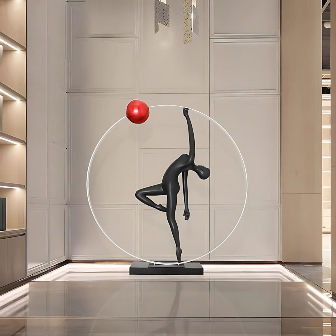 Lurevia resin sculpture featuring a dynamic pose and bold colors, ideal for living room Art Deco decorations.