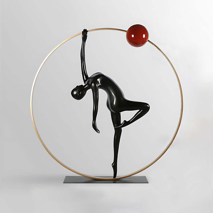 Lurevia Resin Sculpture, Art Deco decorative ornament for living room, elegant black figure with red sphere, 160cm & 200cm sizes.