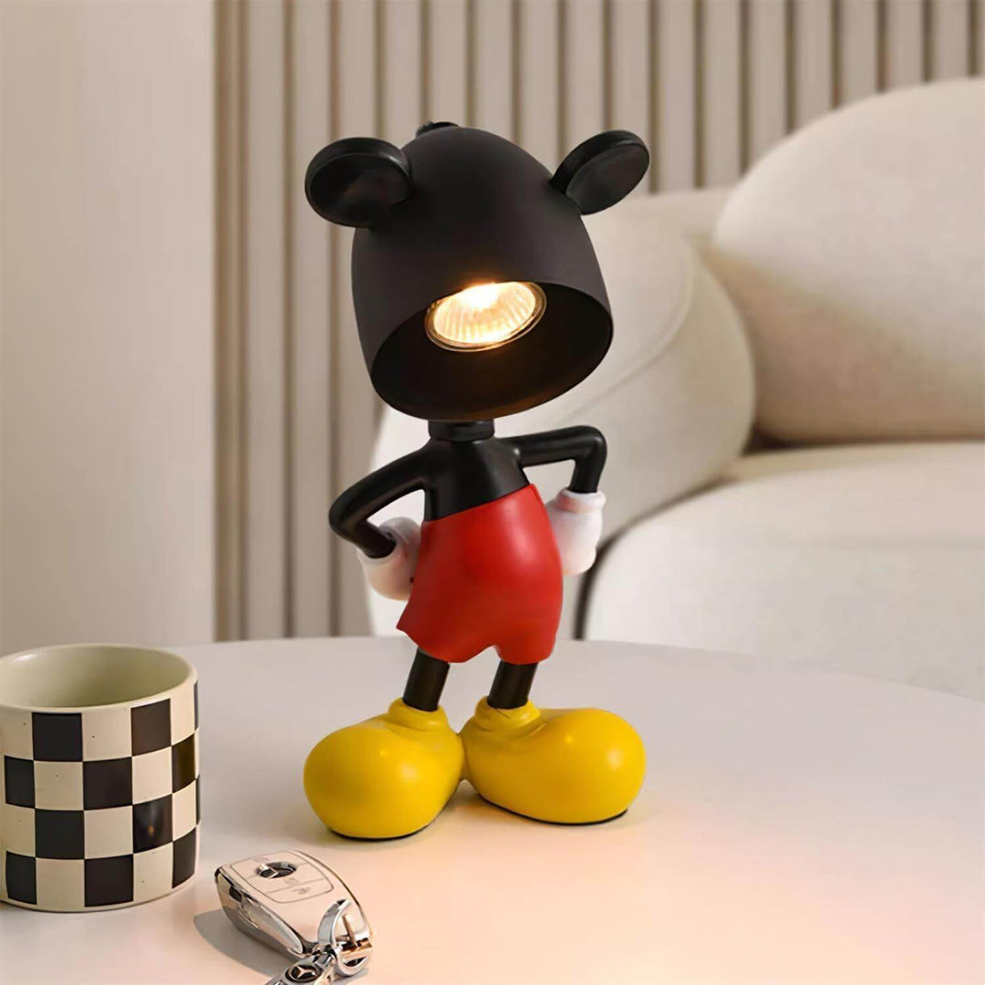 Art Deco Mickey Table Lamp, sculptural modern design, 15cm diameter, stylish black and yellow colors for table decor.