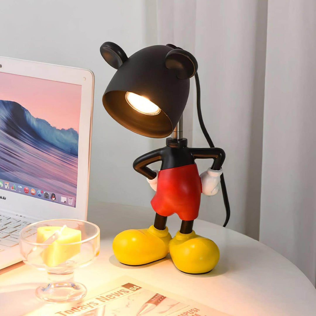 Art deco Mickey Mouse sculptural table lamp in black, perfect for modern decor and stylish lighting. Size: Dia 15cm x H 33cm.