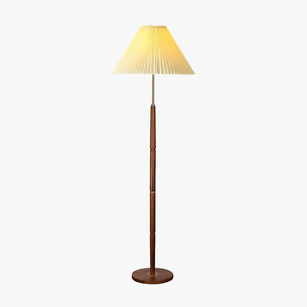 Mid Century Pleated Floor Lamp - Vintage Brass & Wood Design