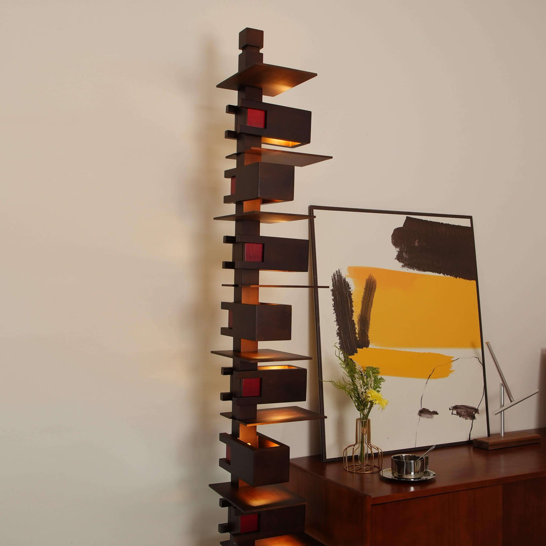 Taliesin Floor Lamp, a tall art deco wooden floor lamp, perfect for stylish floor lights in the living room.