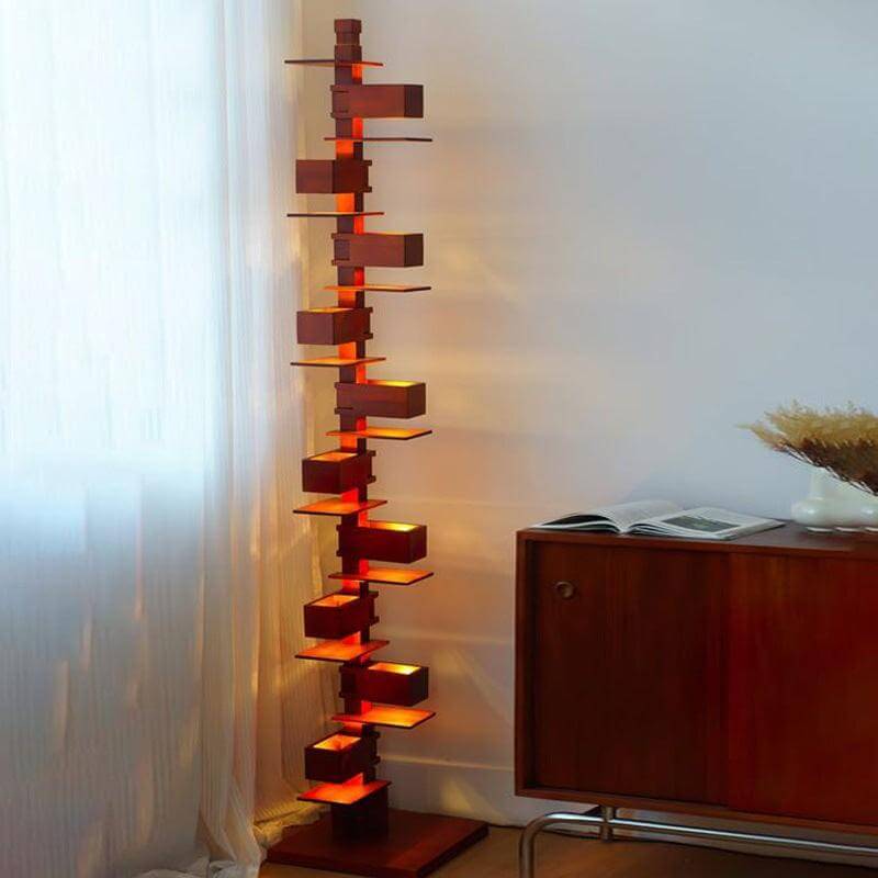 Art Deco wooden floor lamp in living room, tall and stylish design, perfect floor lights for living room decor.