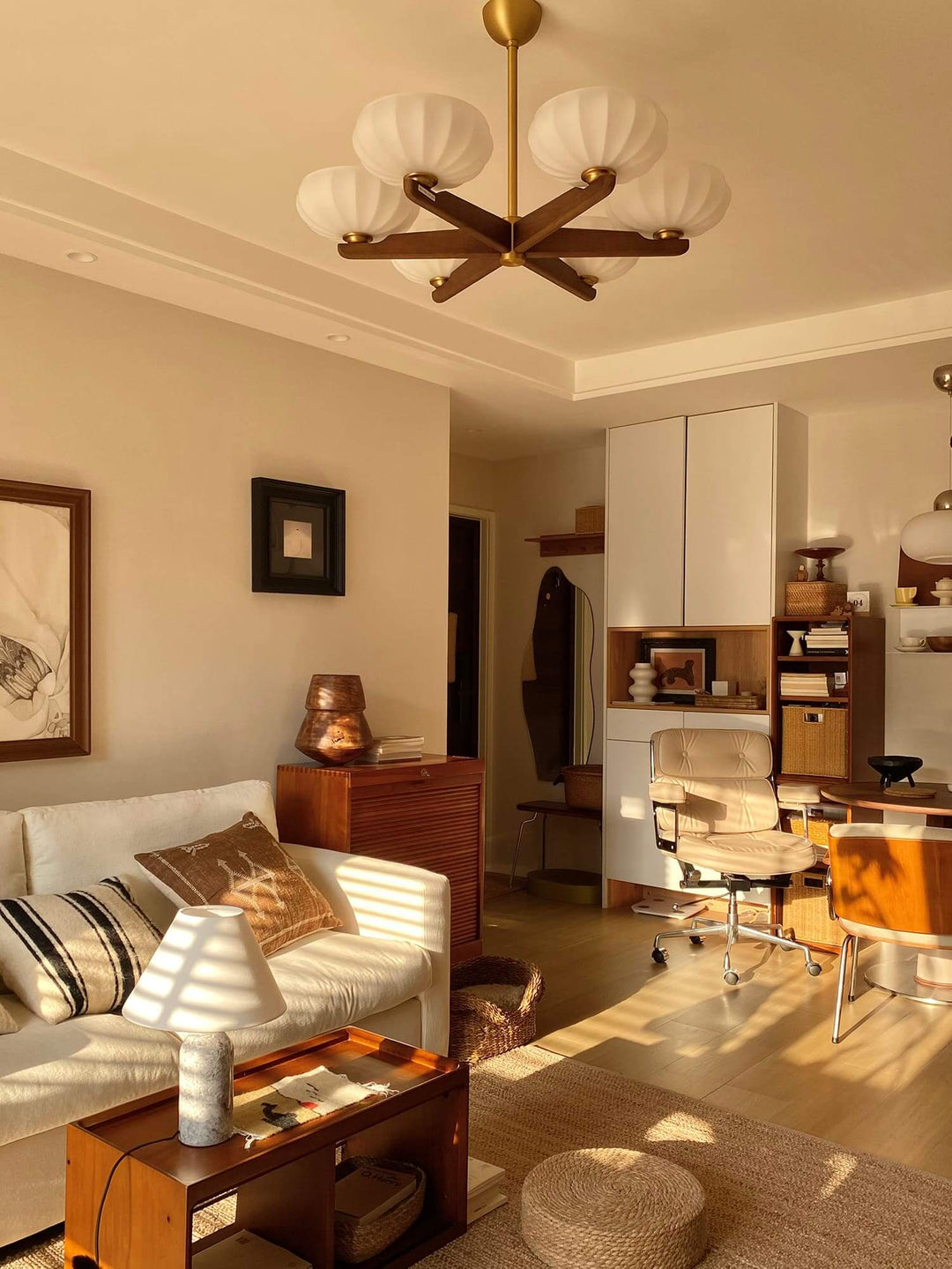 Moralyn Chandelier โ Contemporary Wood & Metal Lighting for Bedroom