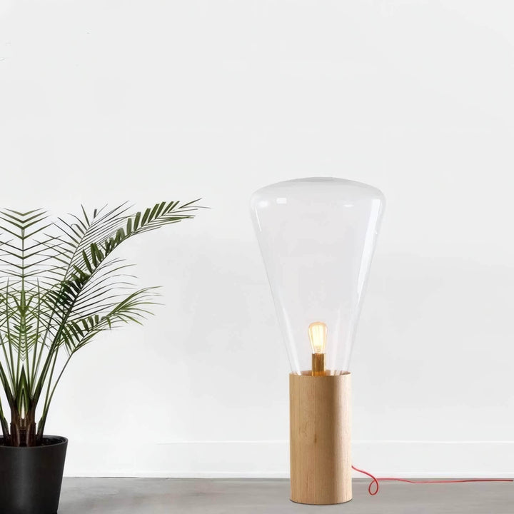 Muffins Floor Lamp: wooden and glass industrial style, perfect for office use. Size: D 43.5 x H 101.6cm.