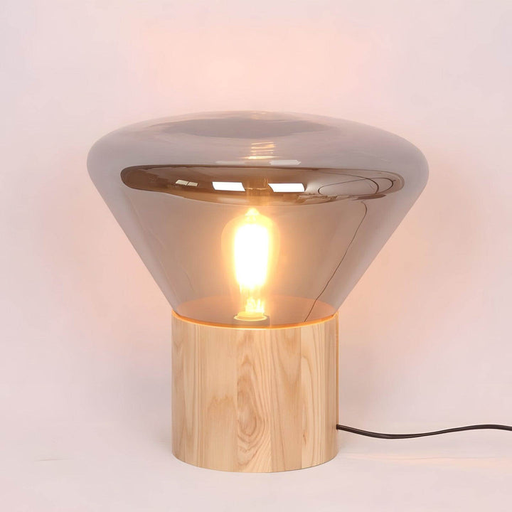Art deco round glass table lamp with wooden base, perfect as stylish table lights for living room, Dia 36cm.