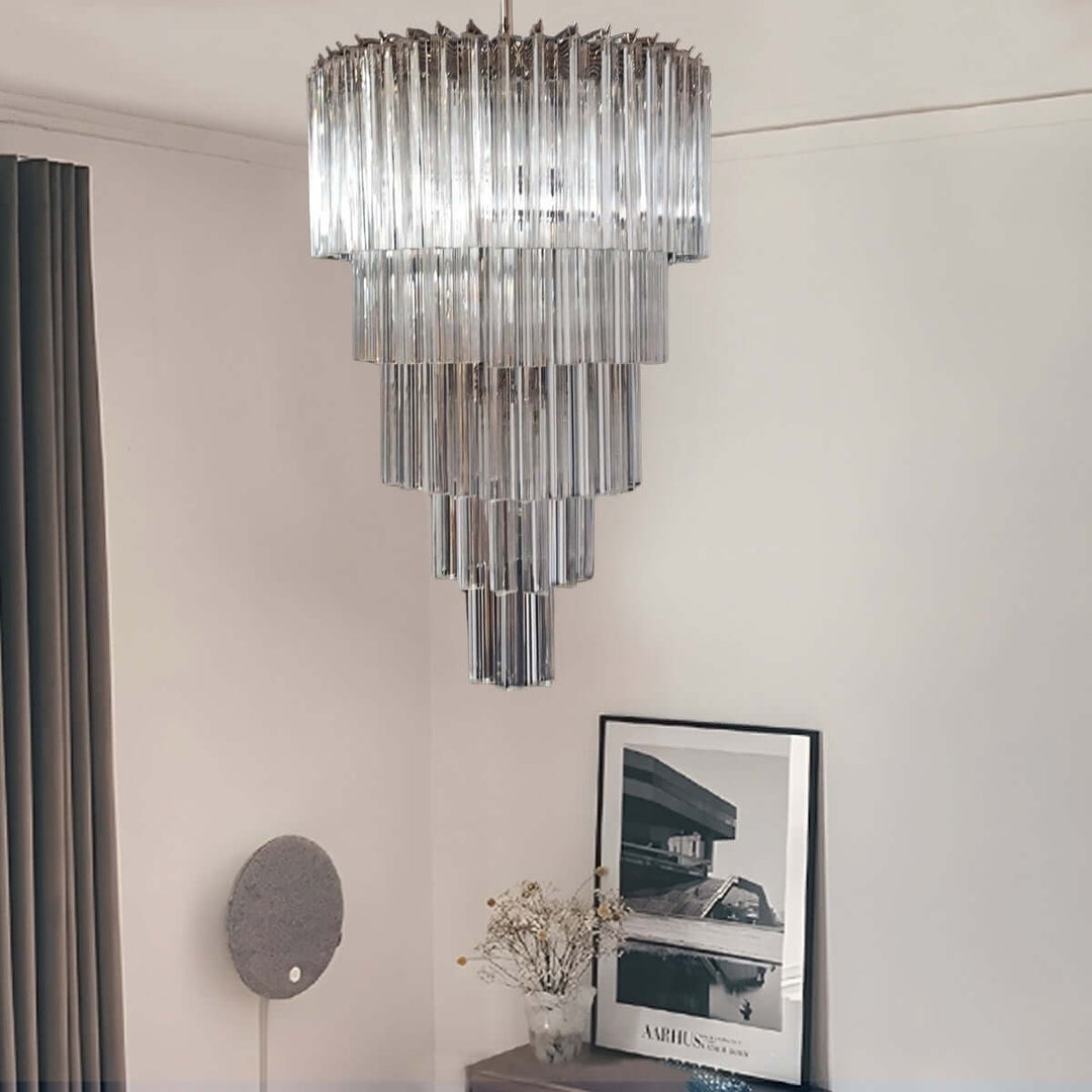Murano Prisms Long Chandelier 18" – Modern High Ceiling Lighting