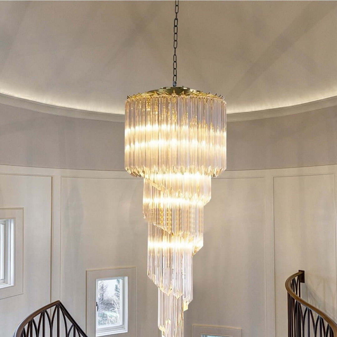 Murano Prisms Spiral Chandelier 16"โ Medieval Luxurious Stair Lamp