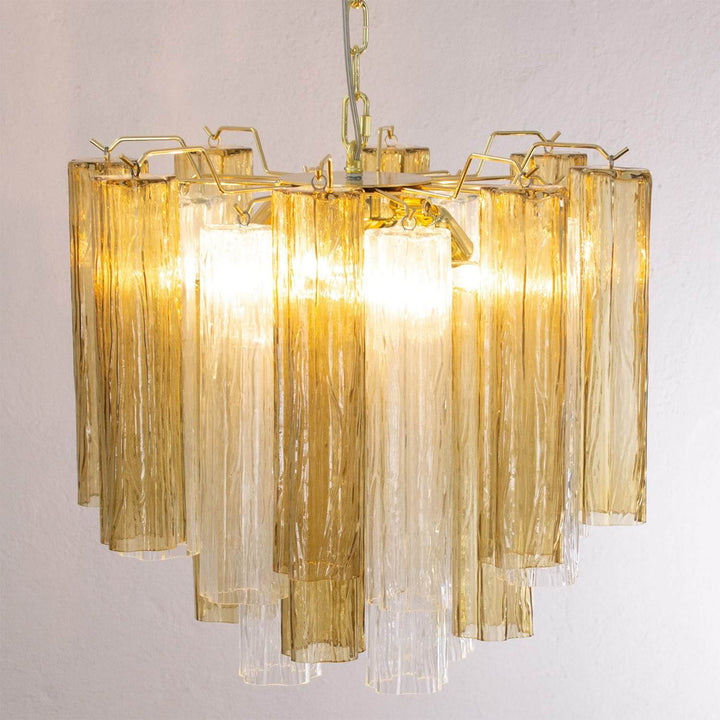 Murano Tubes Chandelier 23" β Italy Murano Star Glass Art Deco Lamp