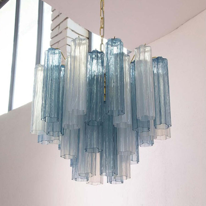 Murano Tubes Chandelier 23" β Italy Murano Star Glass Art Deco Lamp