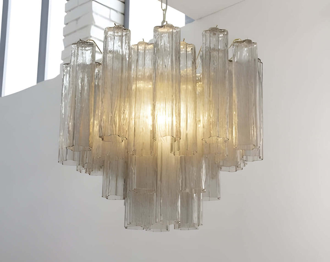 Murano Tubes Chandelier 23" β Italy Murano Star Glass Art Deco Lamp