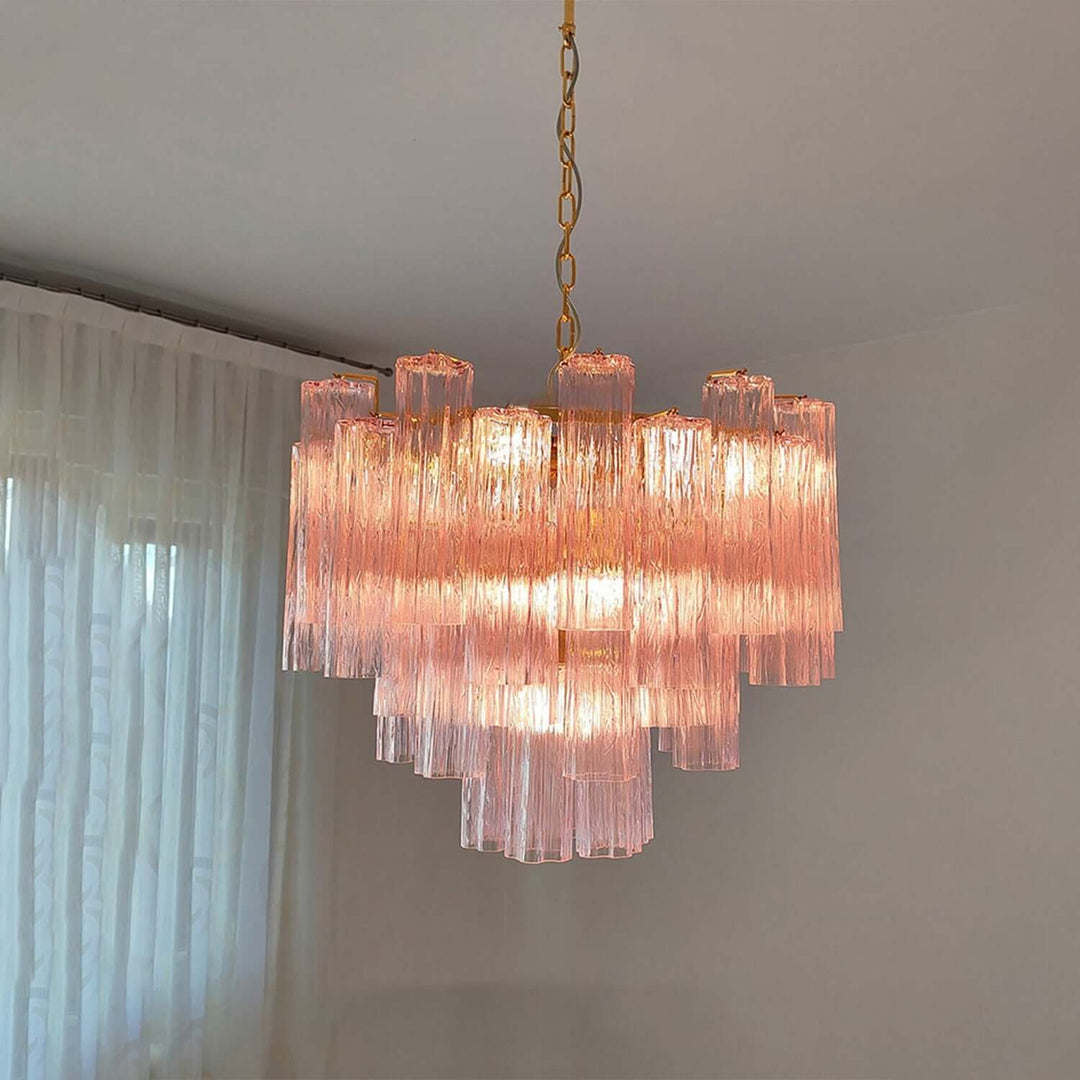 Murano Tubes Chandelier 23" β Italy Murano Star Glass Art Deco Lamp