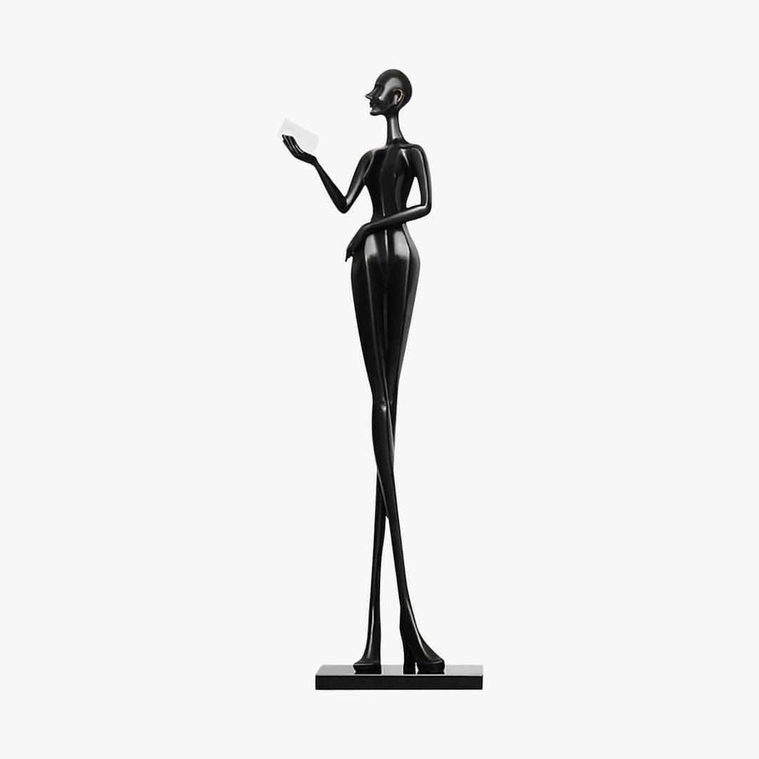 Muse Noir resin sculpture, 188cm tall, elegant Art Deco design for stunning living room decorations.