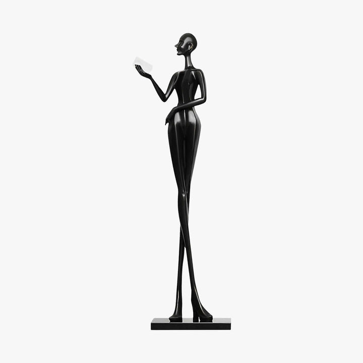 Muse Noir resin sculpture, 188cm tall, elegant Art Deco design for stunning living room decorations.
