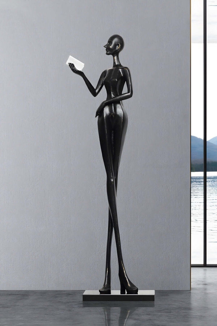 Elegant Muse Noir resin sculpture, a stylish Art Deco decorative ornament for modern living room decor.