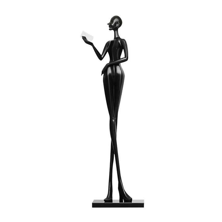 Muse Noir sculpture, a tall black resin decorative ornament for modern living room decor in Art Deco style.