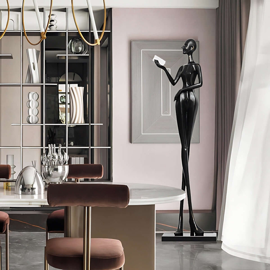 Elegant Muse Noir resin sculpture in Art Deco style, perfect for living room decorations and decorative ornaments.